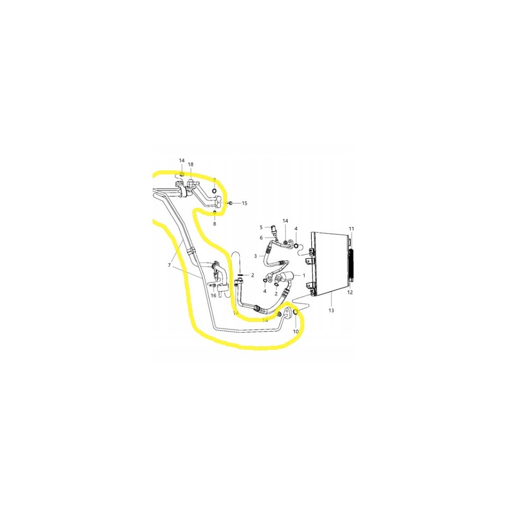 Conducta aer conditionat Jeep Compass 2006-, Patriot 2006-, motor 2.0, 2.0 CRD, 2.2 CRD, 2.4, furtun presiune variabila, Evaporator - Compresor - Condensator, freon : R134A, Iesire : 11.8 / 18.2mm, Intrare : 4.8 / 11.8mm