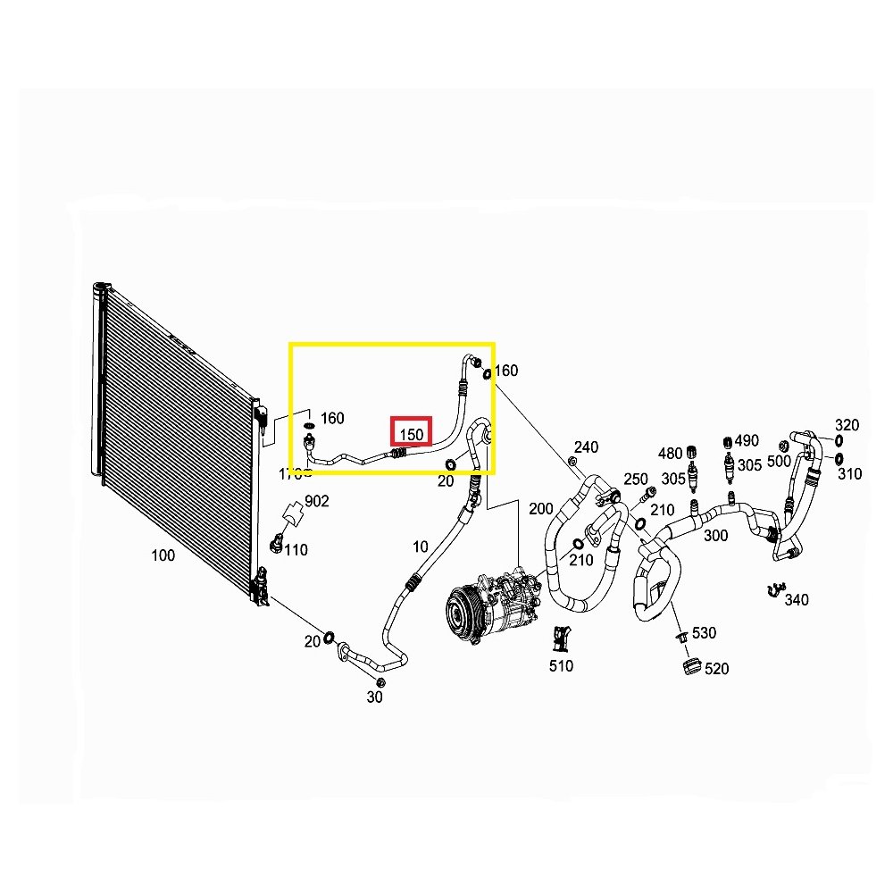 Conducta aer conditionat Mercedes Clasa C (W205) 2013-, motor 2.0 d, 2.0 T, 2.0 cdi, 2.1 CDI, 3.0 V6 T, furtun inalta presiune , Condensor - Evaporator, freon : R134A, Iesire : 8.9mm, Intrare : 8.9mm