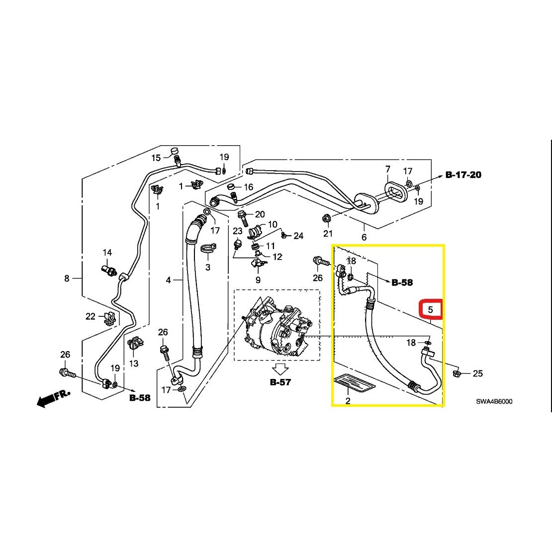 Conducta aer conditionat Honda Cr-V 2007-2012, motor 2.4, furtun inalta presiune , Compresor - Condensator, freon : R134A, Iesire : 16.2mm, Intrare : 15.8mm