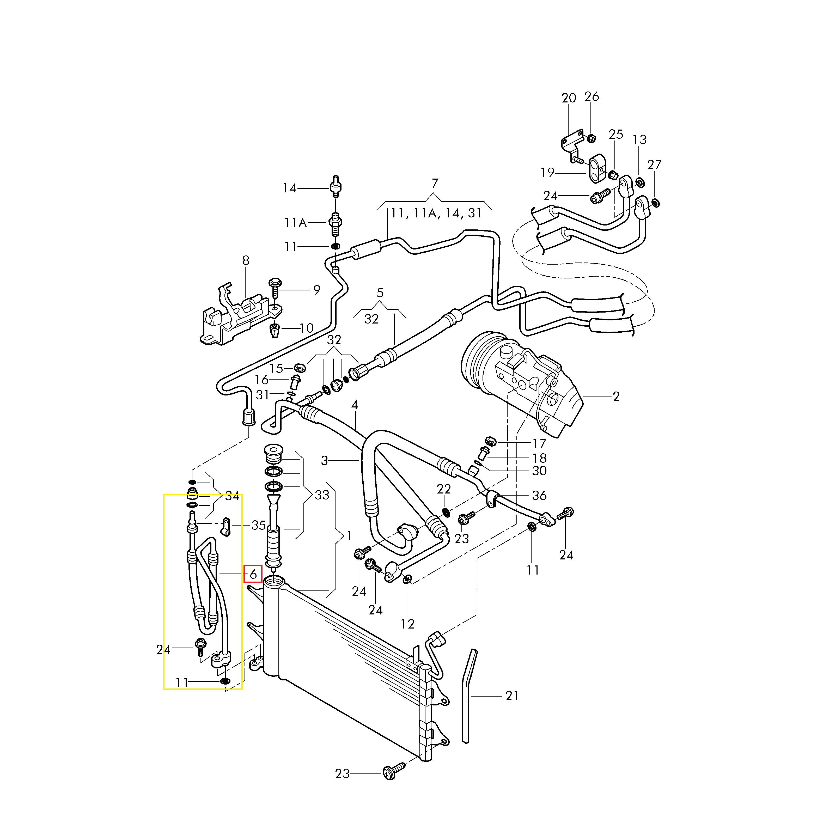 Conducta aer conditionat Seat Cordoba 02-09, Ibiza 02-08, Skoda Fabia, 1999-07, Roomster 06-, Vw Fox 05-, Polo 01-05, Polo 05-09, motor 1.2, 1.4, 1.4 TDI, 1.6, 1.9 SDI TDI D, 2.0, 1.8 T, Tip freon : R134A, Conducta inalta presiune , Condensor - Evaporator