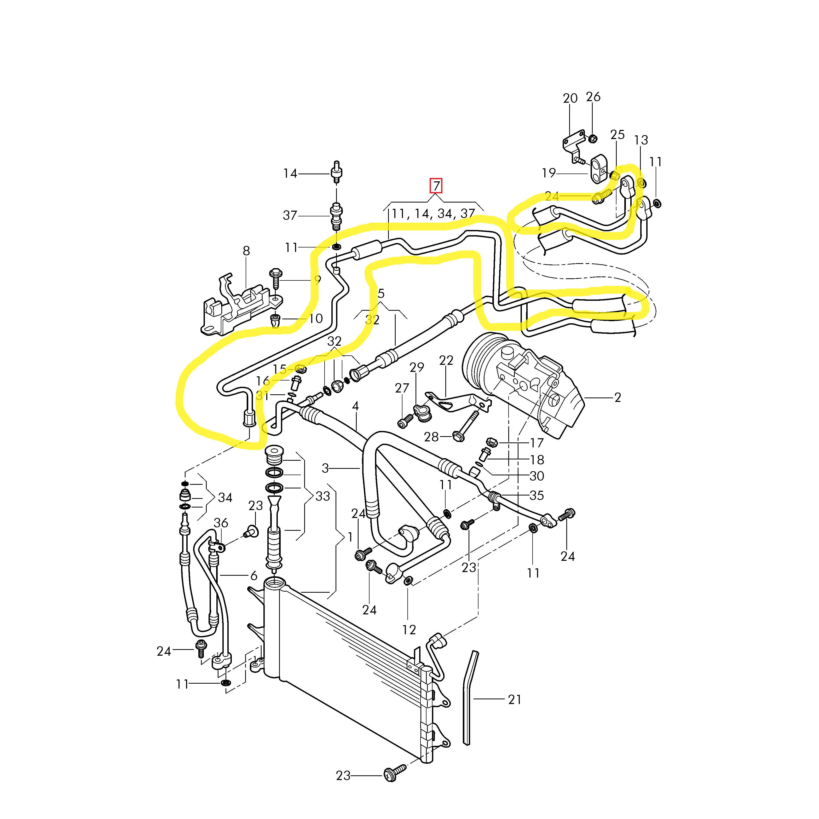 Conducta aer conditionat Seat Cordoba 02-09, Ibiza 02-08, Skoda Fabia, 99-07, Roomster 06-, Vw Fox 05-, Polo 01-05, Polo 05-09, motor 1.2, 1.4, 1.4 TDI, 1.6, 1.9 SDI TDI D, 2.0, 1.8 T, Tip freon : R134A, Conducta inalta presiune, Condensor - Evaporator