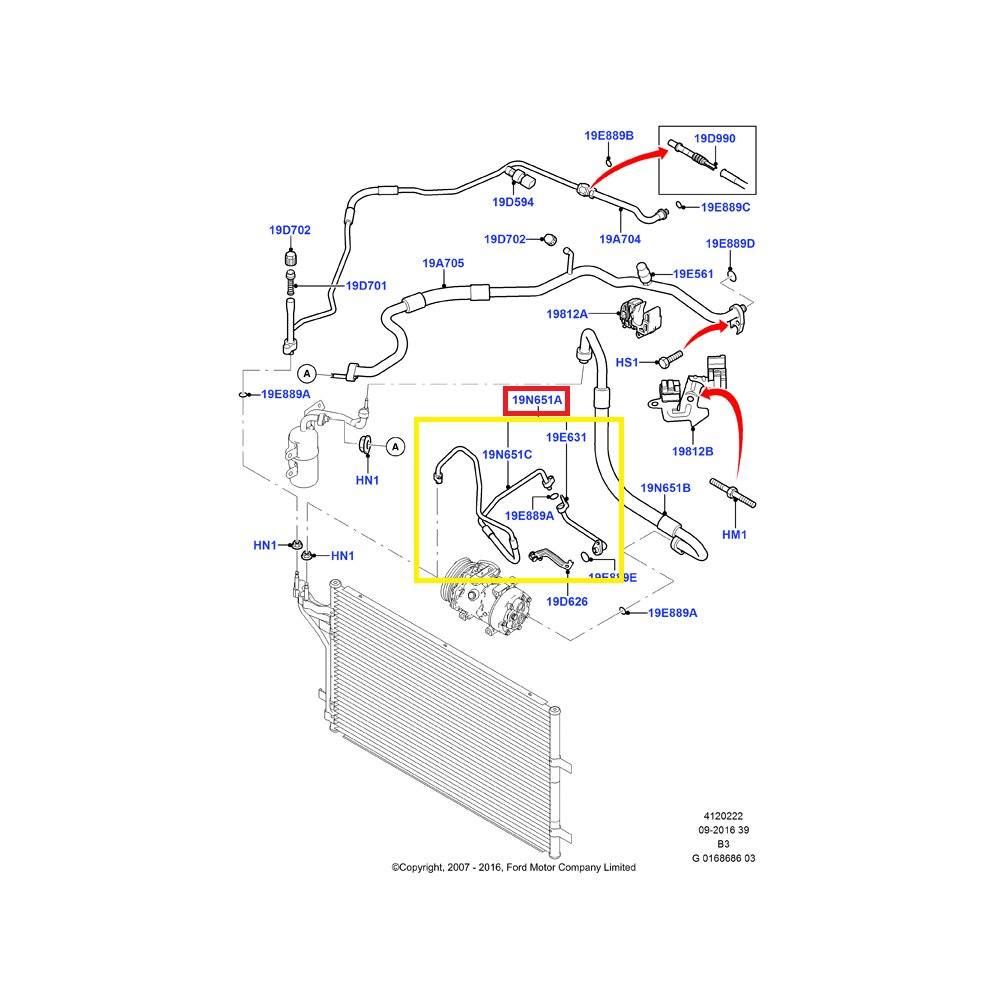 Conducta aer conditionat Ford C-Max 2007-2011, Focus 2004-2011, motor 1.6 TDCI, furtun inalta presiune , Compresor - Condensator, freon : R134A, Iesire : 11.6mm, Intrare : 14.0mm