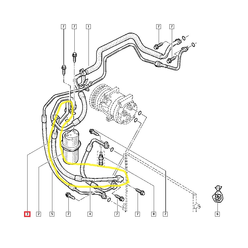 Conducta aer conditionat Nissan Primastar 2006-2010, Opel Vivaro 2006-2014, Renault Trafic 2006-2014, motor 2.0 dci, 2.0 CDTI, furtun joasa presiune, Compresor - Filtru uscator, freon : R134A, Intrare : 21.1mm