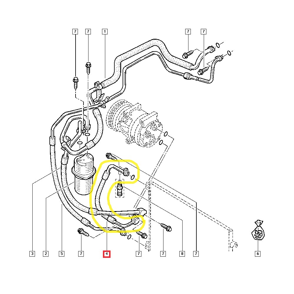 Conducta aer conditionat Nissan Primastar, Opel Vivaro , Renault Trafic 2001-2014, motor 1.9 dci, 2.0, 2.0 dci, 2.5 dci, 2.0 CDTI, 2.5 CDTI, furtun inalta presiune , Compresor - Condensator, freon : R134A, Iesire : 15.4mm, Intrare : 15.4mm