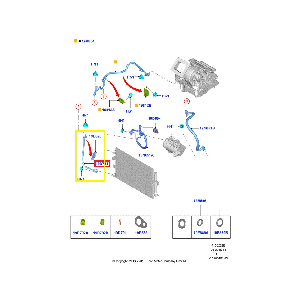 Conducta aer conditionat Ford C-Max 11-, Focus 11-, Kuga/Escape 13-, Transit/Tourneo Connect 13-, motor 1.0 Ecoboost, 1.5 Ecoboost TDCI, 1.6, 1.6 Ecoboost TDCI, 2.0 TDCI Ecoboost, 2.5, Conducta inalta presiune , Compresor - Evaporator, R134A/R1234yf