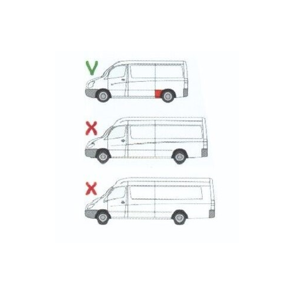 Segment reparatie aripa spate Dodge Sprinter (906), 01.2007-; Mercedes Sprinter 209-524, 07.2006-10.2013; Mercedes Sprinter 210-519, 10.2013-06.2018; Vw Crafter (2e), 12.2005-04.2017, Spate, Stanga, Aftermarket