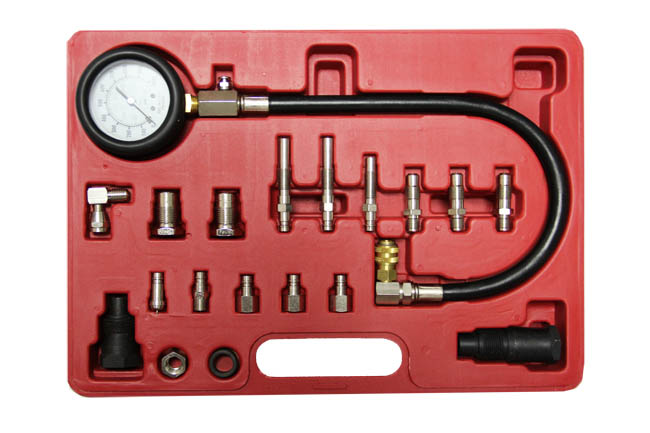 Kit tester auto compresie Diesel, cu manometru 0-70 Bar / 0-1000 Ps, 16 adaptori