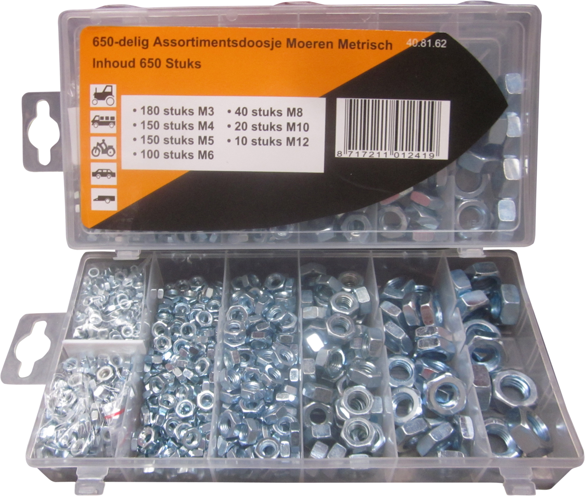 Set piulite diverse marimi M3 M4 M5 M6 M8 M10 M12, 650 buc