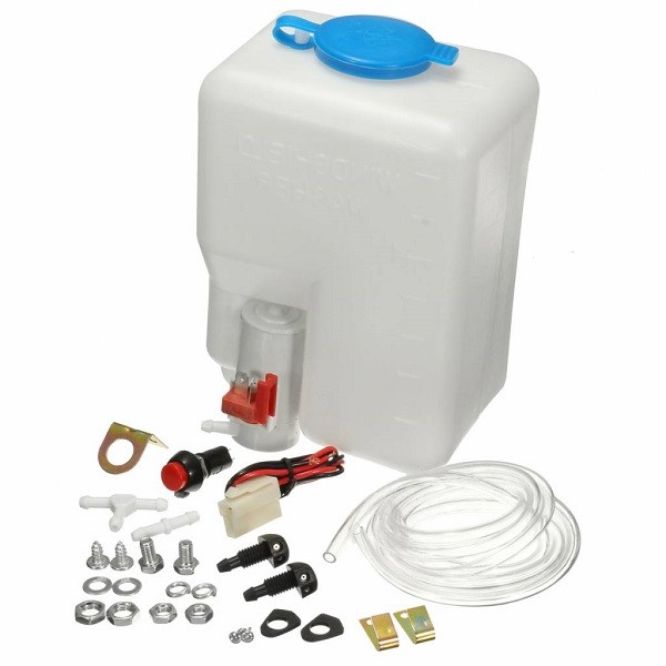 Kit spalator faruri universal rezervor 1.4 l , set complet , furtun 170cm, teu, comutator , pompa 12V 25W, duze pulverizare