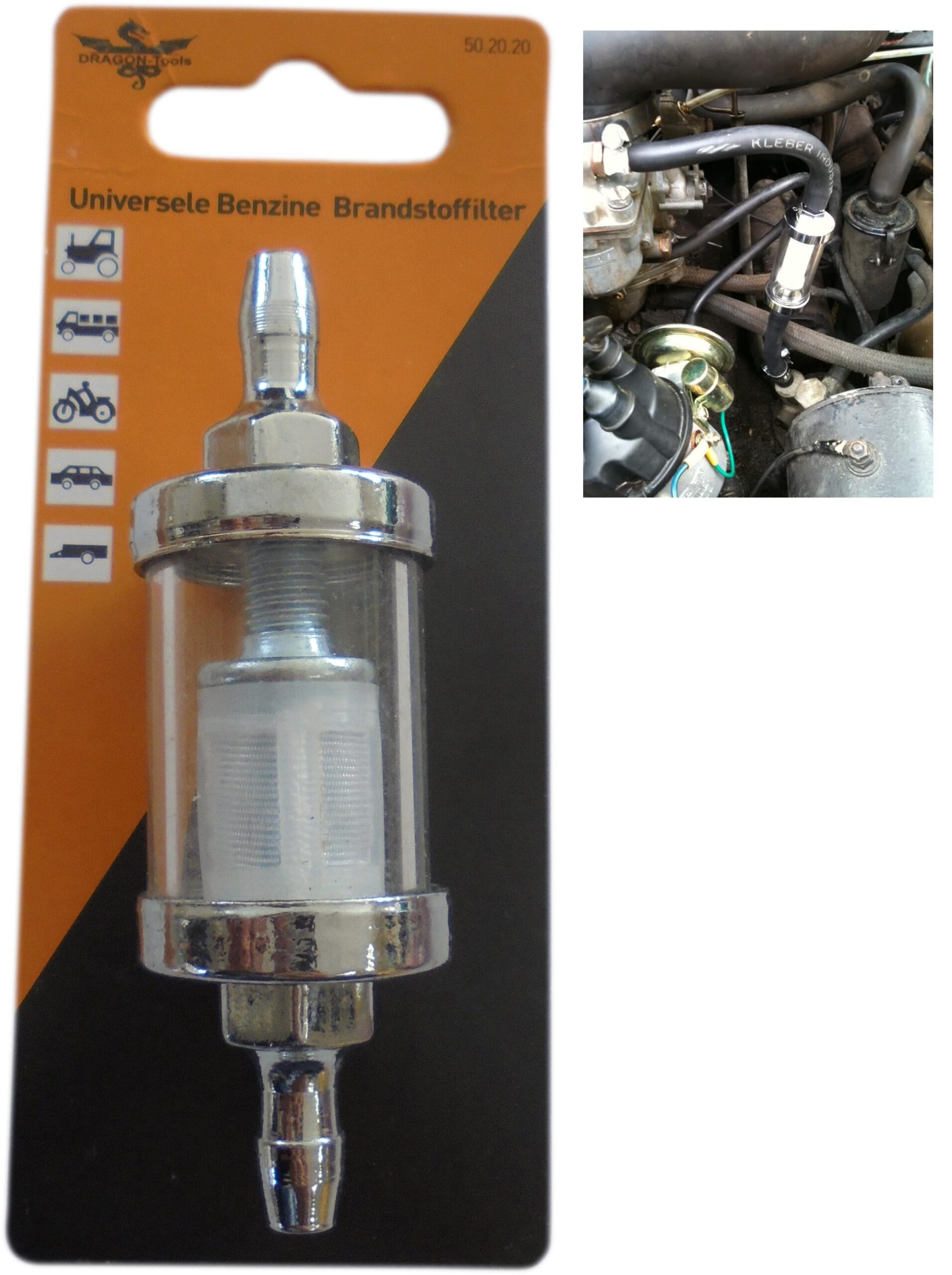 Filtru benzina UNIVERSAL, decantor, lungime 11cm, aluminiu