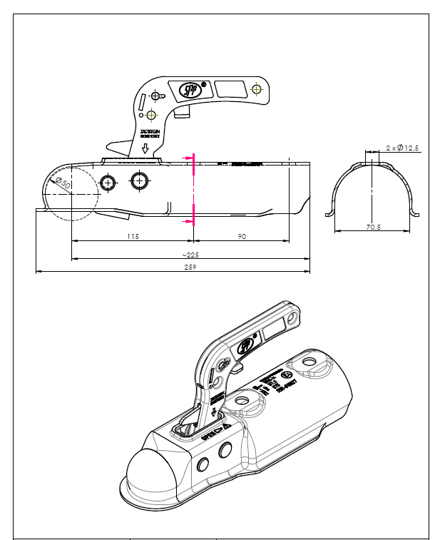 Cuplaj remorca BestAutoVest 70mm 750Kg ax rotund