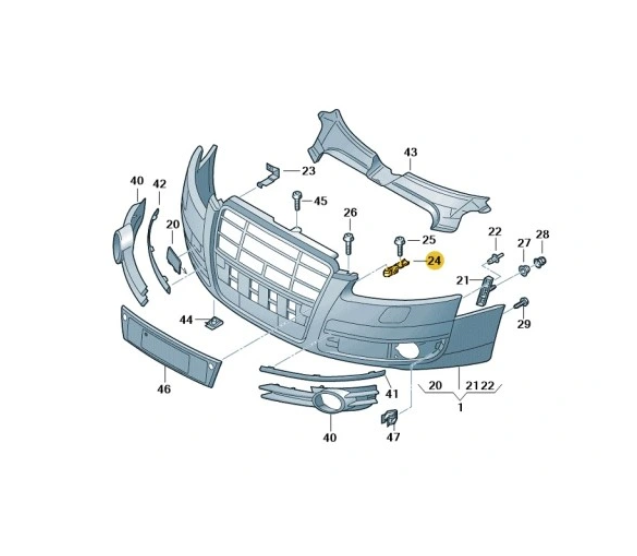 Suport bara protectie, spoiler Audi A6 (C6), 05.2004-03.2011, montare fata, dreapta, superior, RapidAuto