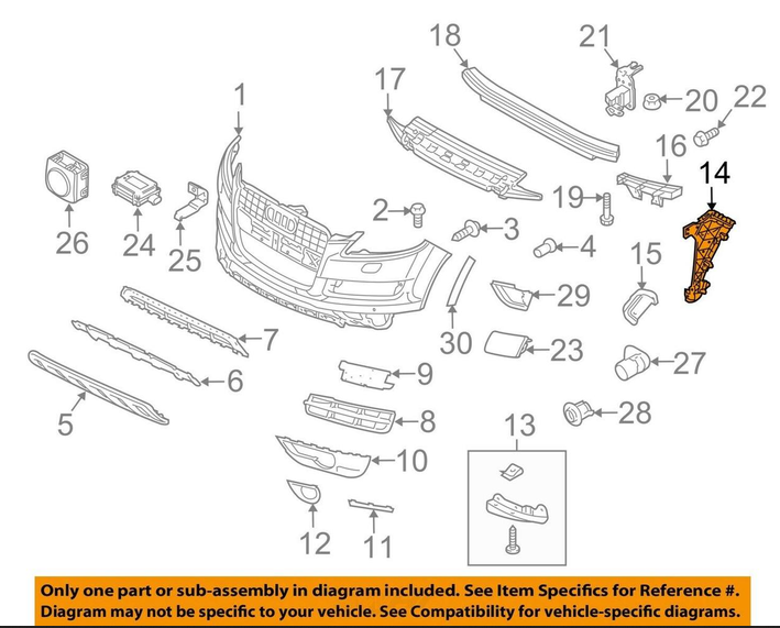 Suport bara protectie, spoiler Audi Q7 (4l), 10.2005-07.2015, montare fata, dreapta, exterior, OE