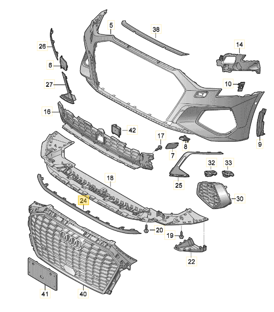 Ornament bara protectie, spoiler Audi A3 (8y), 04.2020-, montare fata, argintiu, RapidAuto
