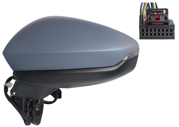 Oglinda exterioara Audi A3 (8y), 04.2020-, montare stanga, reglaj electric; carcasa grunduita; incalzit; sticla asferica; geam cromat; rabatabil; 16 gauri / 10 pini; cu semnalizare LED, View Max