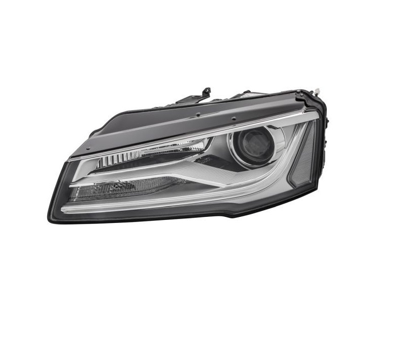 Far Audi A8 (D4/4f), 11.2013-09.2017, montare fata, stanga, bi-xenon; cu lumini de zi tip LED; D3S+H7+PSY24W; electric; fara ballast; fara modul LED; cu motor; xenon, HELLA