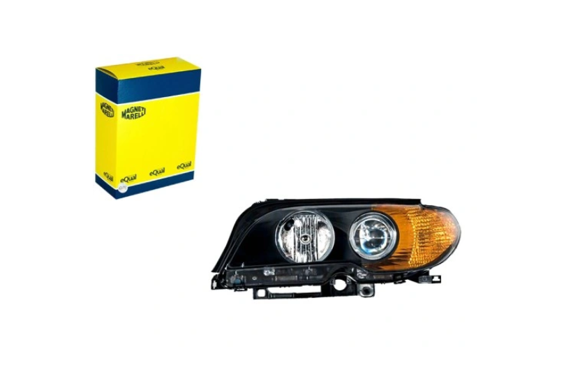 Far Bmw Seria 3 (E46), Coupe/Cabrio 03.2003-09.2006, montare fata, stanga, H7+H7; electric; reflector negru, semnal galben; cu motor; halogen, MAGNETI MARELLI