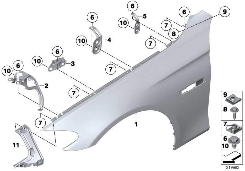 Suport aripa fata Bmw Seria 5 (F10/F11), 12.2009-08.2017, montare fata, stanga, inferior, RapidAuto
