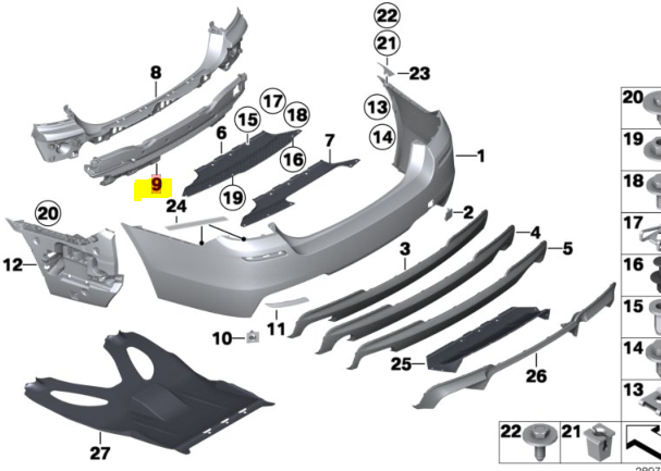 Absorbant soc bara protectie Bmw Seria 5 (F10/F11), 12.2009-08.2017, model: pachet,M, montare spate, RapidAuto