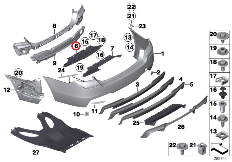 Suport bara protectie, spoiler Bmw Seria 5 (F10/F11), 12.2009-08.2017, model: pachet,M, montare spate, centru, RapidAuto