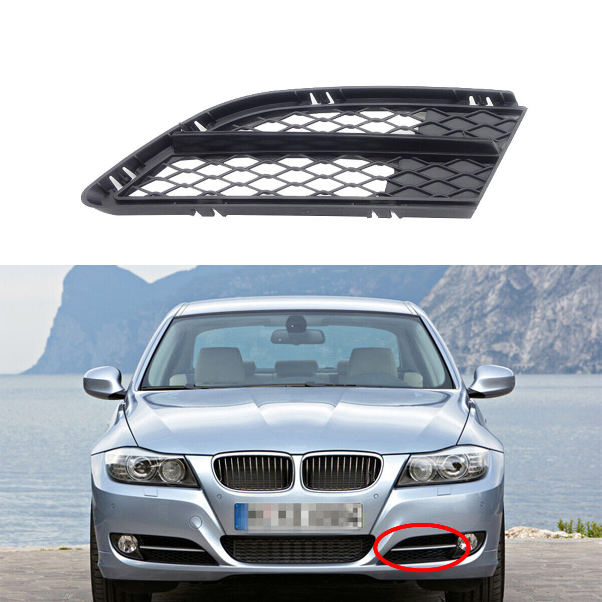 Grila bara protectie, spoiler Bmw Seria 3 (E90/E91), 08.2008-06.2012, montare fata, stanga, inchis; negru, RapidAuto