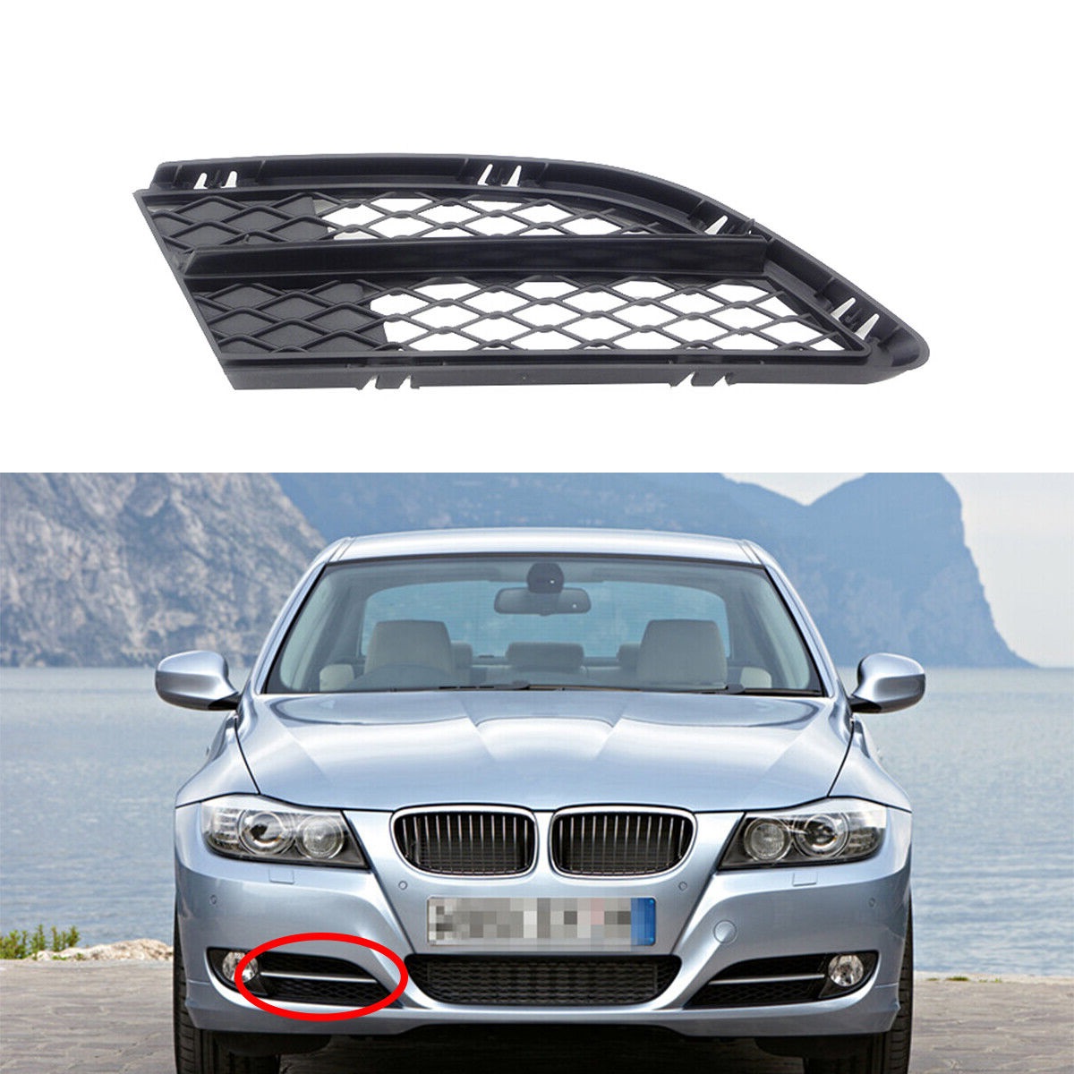 Grila bara protectie, spoiler Bmw Seria 3 (E90/E91), 08.2008-06.2012, montare fata, dreapta, inchis; negru, RapidAuto