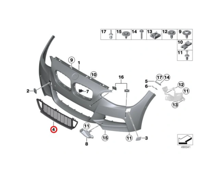 Grila bara protectie, spoiler Bmw 2 (F22), 03.2014-07.2021, model: pachet,M, montare fata, centrala, RapidAuto