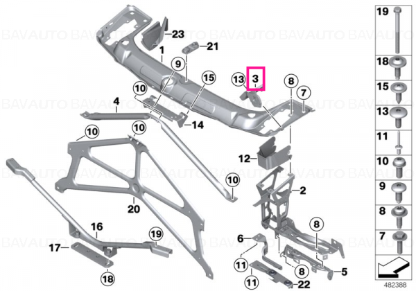 Suport fixare far Bmw Seria 3/3 Gt (F30/31/34/35), 01.2012-12.2019, montare fata, dreapta, mare, RapidAuto