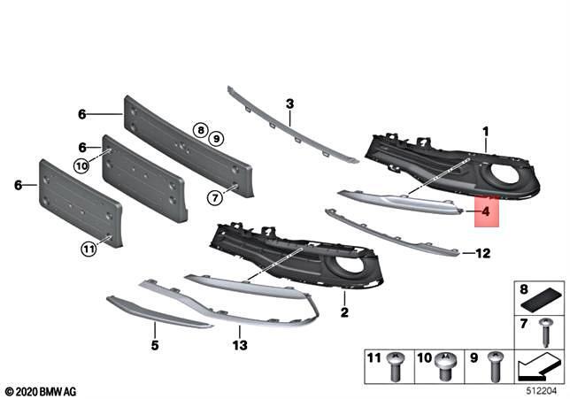 Ornament bara protectie, spoiler Bmw Seria 3 (F31/34/35), 2015-12.2019, model: fara GT, F30, montare fata, dreapta, cromat, RapidAuto