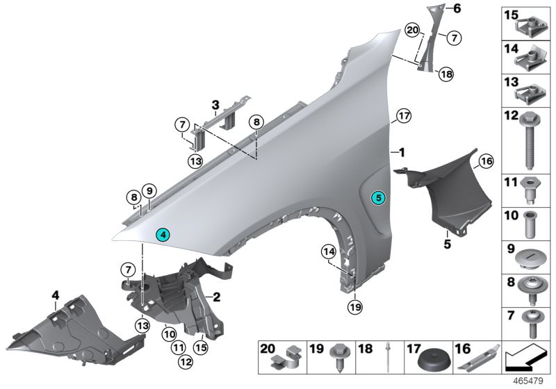 Suport aripa fata Bmw X5 (F15/F85), 10.2013-03.2019; X6 (F16), 2015-12.2019, montare fata, stanga, tabla, RapidAuto