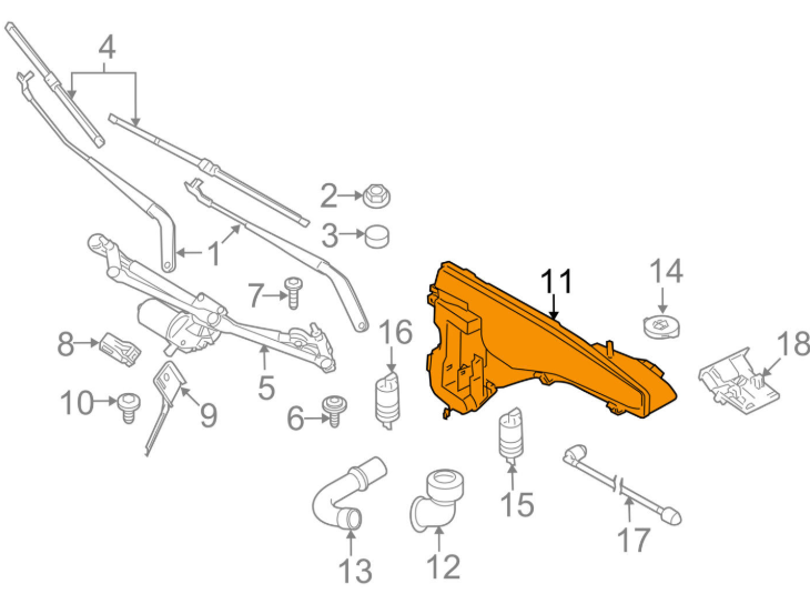 Rezervor spalator parbriz Bmw X5 (F15/F85), 10.2013-03.2019; X6 (F16), 01.2014-12.2019, Fara pompa spalator parbriz, fara sistem spalare far,Cu senzor nivel lichid,Cu gaura pentru 1 pompa spalator, RapidAuto