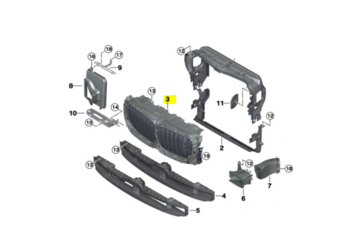 Grila radiator cu Clapete active / difuzor aer Bmw X5 (G05/F95), 11.2018-, montare fata, RapidAuto