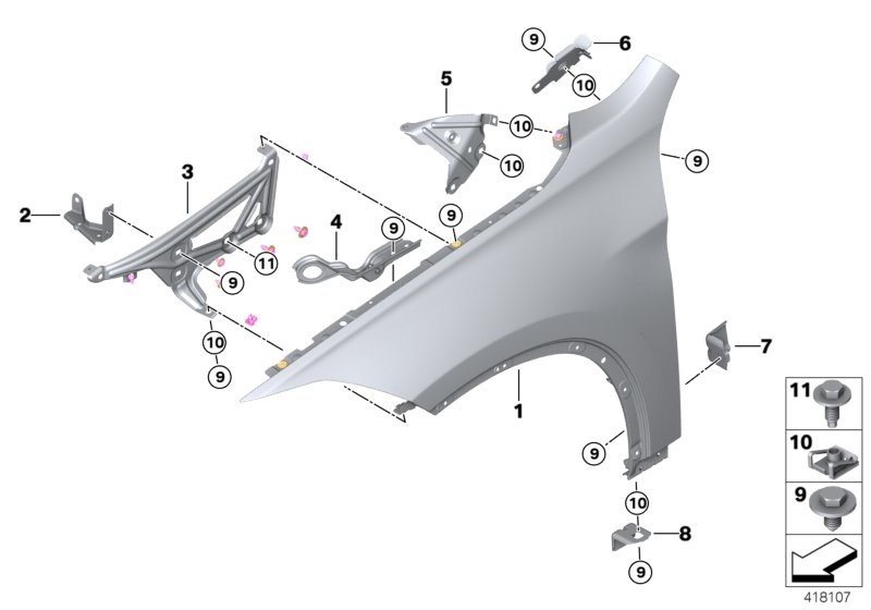 Suport aripa fata Bmw X1 (F48), 06.2015-09.2022, montare fata, dreapta, RapidAuto