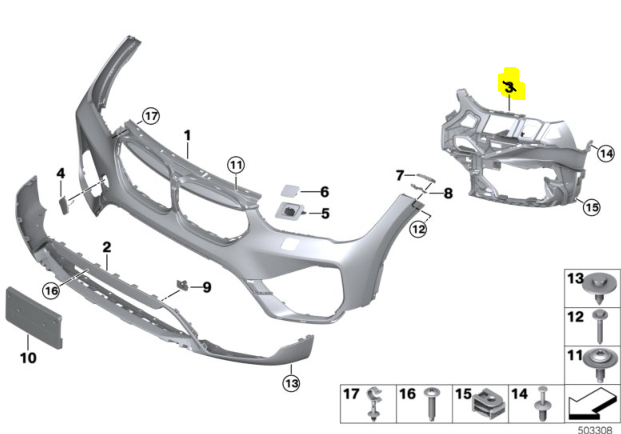 Suport fixare proiector ceata Bmw X1 (F48), 2019-09.2022, montare fata, stanga, RapidAuto