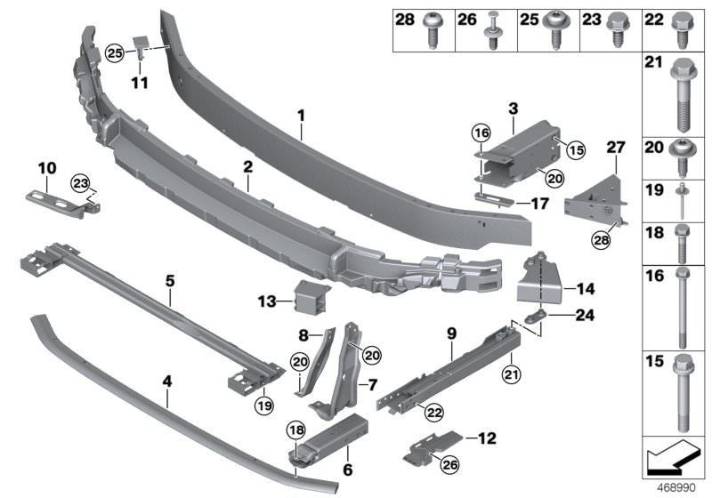 Suport armatura bara protectie Bmw X1 (F48), 06.2015-09.2022; X2 (F39), 03.2018-, montare fata, stanga, RapidAuto