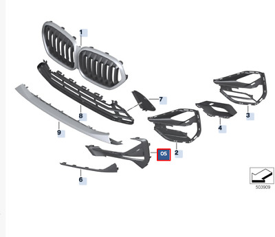 Grila bara protectie, spoiler Bmw X1 (F48), 2019-09.2022, montare fata, stanga, lucios, negru/negru; cu locas ornamente, RapidAuto