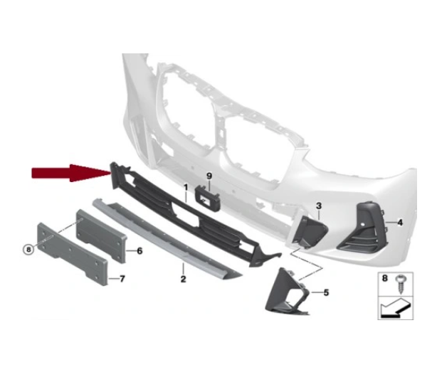 Grila bara protectie, spoiler Bmw X3 (G01), 05.2021-2024, model: pachet,M, montare fata, RapidAuto
