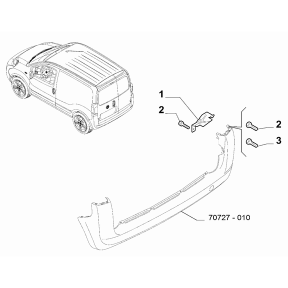 Suport bara protectie, spoiler Citroen Nemo (Aa), 10.2007-, Fiat Fiorino/Qubo, 10.2007-, Peugeot Bipper, 10.2007-, montare spate, stanga, RapidAuto
