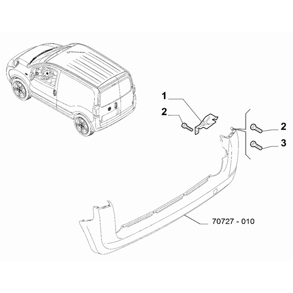 Suport bara protectie, spoiler Citroen Nemo (Aa), 10.2007-, Fiat Fiorino/Qubo, 10.2007-, Peugeot Bipper, 10.2007-, montare spate, dreapta, RapidAuto