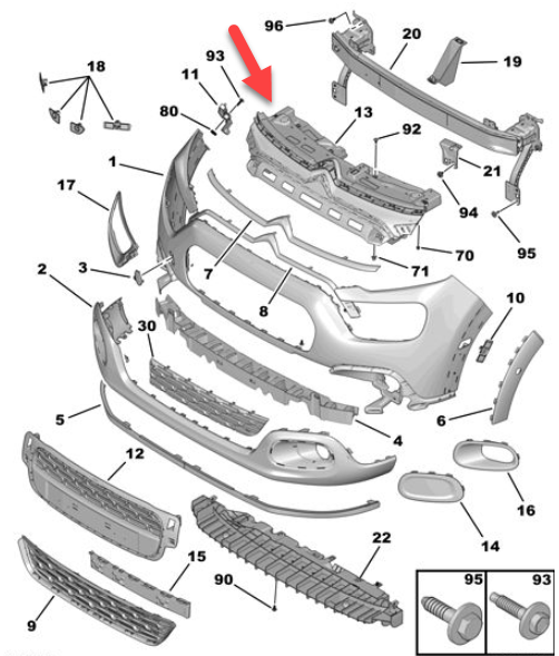Grila radiator Citroen C3, 01.2020-, montare fata, negru/negru, RapidAuto