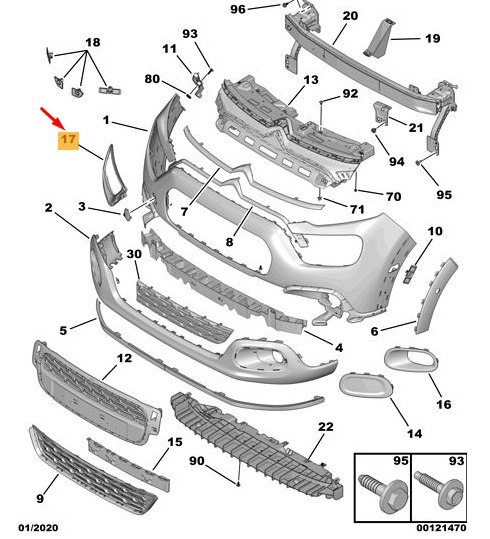 Rama grila bara protectie Citroen C3, 01.2020-, montare fata, stanga+dreapta, neted; negru, RapidAuto