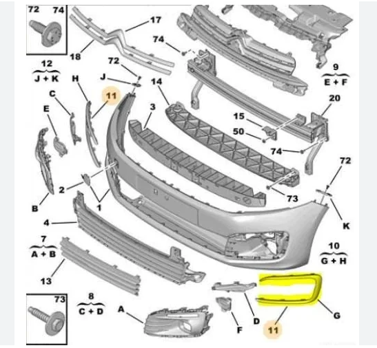 Ornament grila bara protectie, spoiler Citroen C-Elysee, 01.2017-, montare fata, dreapta, cromat, RapidAuto