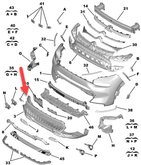 Grila bara protectie, spoiler Citroen C3 Aircross, 07.2021-, montare fata, cu gauri senzori parcare (PDC); negru, texturat, RapidAuto