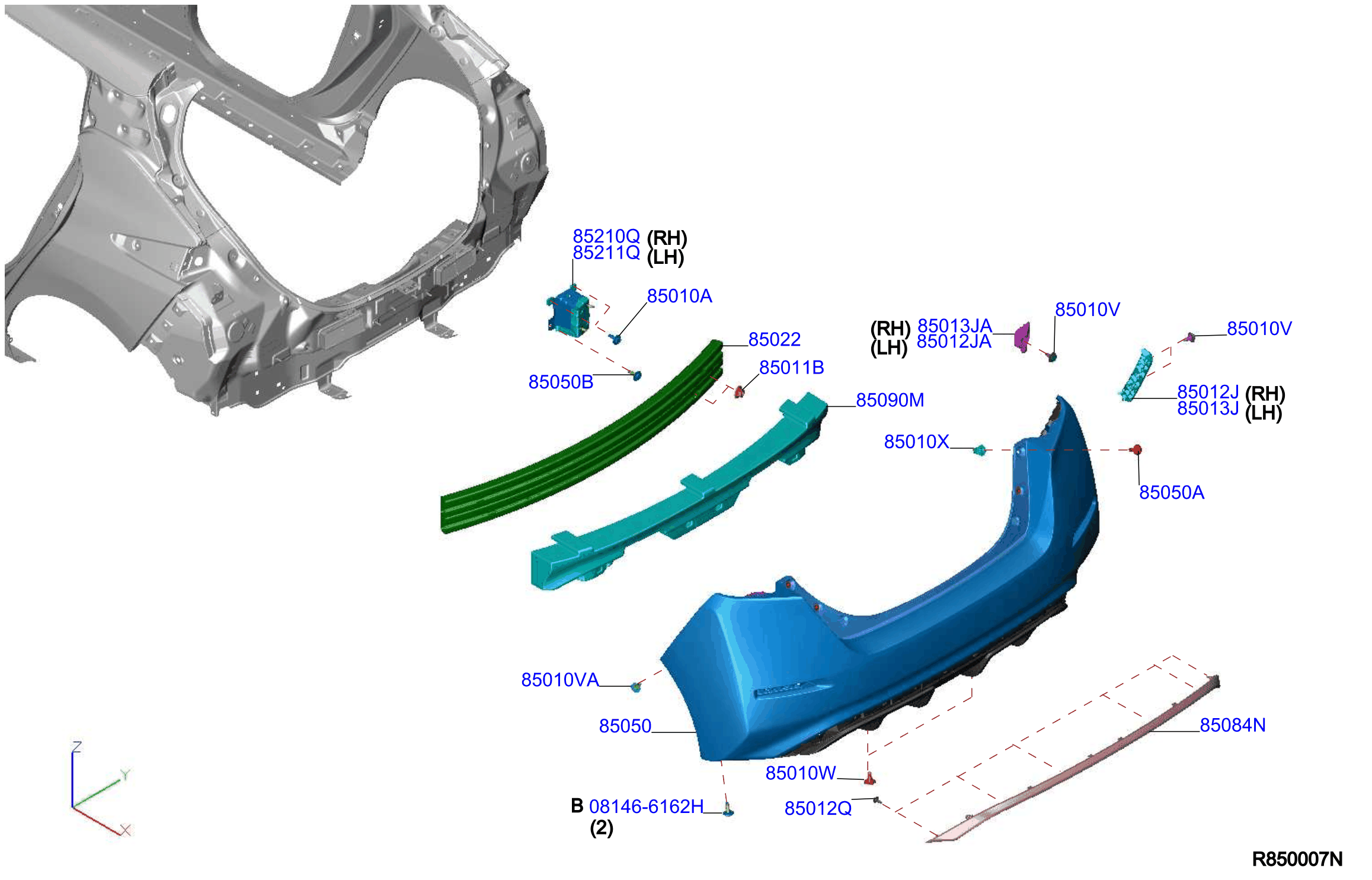 Armatura bara spate Nissan Leaf, 10.2017-, RapidAuto