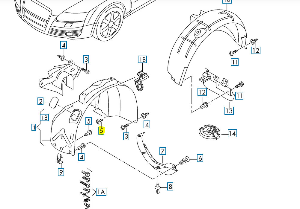 Clips, agrafa fixare carenaj roata Audi A6 (C6), 10.2008-03.2011, aripa interiorara, RapidAuto