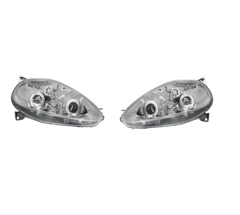 Far Fiat Punto Grande (199) 09.2005-02.2012, model tuning, montare fata, stanga+dreapta, Lampa de parcare pe fibra optica; H1+H1; manual; transparent, argintiu; tuning; halogen, Taiwan