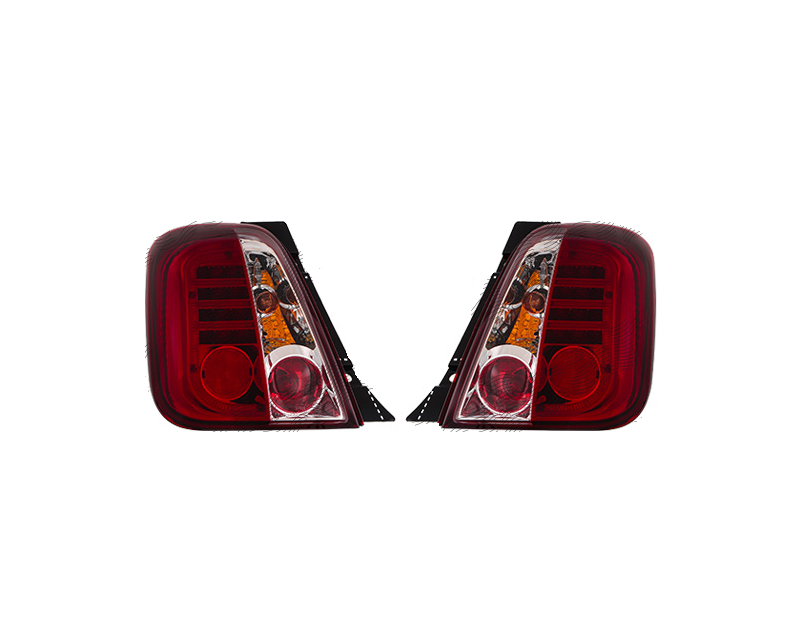 Stop spate, lampa Fiat 500 (312), 03.2007-08.2015, model tuning, montare spate, stanga+dreapta, cu lumini de zi tip LED; cu lampa stop frana cu LED; LED+P21W+PY21W; cromat, rosu, transparent; cu locas bec; cu becuri; tuning; Taiwan