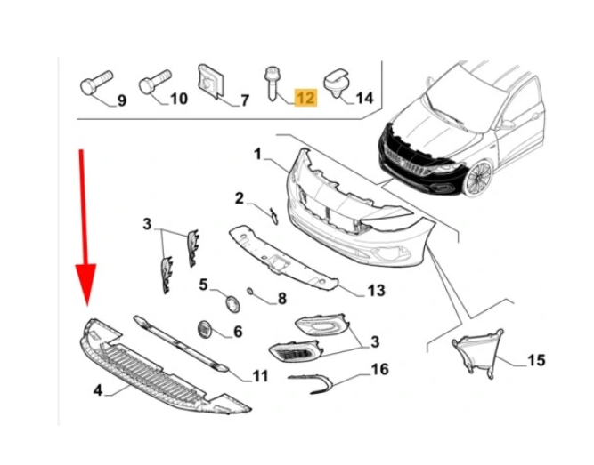 Spoiler bara protectie Fiat Tipo, 04.2016-, montare fata, (PP/PPE), RapidAuto