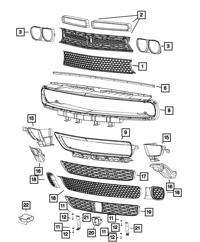 Rama grila radiator Dodge Challenger, 09.2014-2024, model: SRT Hellcat, montare fata, negru/negru, textura, RapidAuto