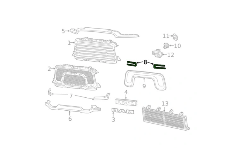 Ornamente grila radiator Ram 1500/2500/3500, 01.2018-, model: 2500, 3500, montare fata, stanga+dreapta, cromat; complet, RapidAuto